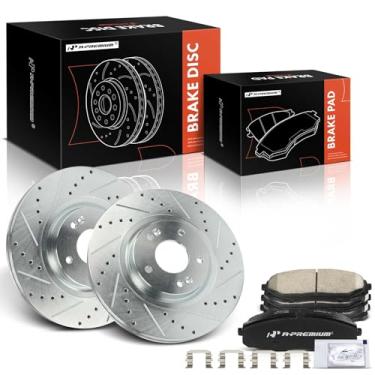 Imagem de A-Premium 12,60 pol. (320 mm) Rotores de freio a disco dianteiro perfurado e ranhurado + kit de pastilhas de cerâmica compatível com modelos selecionados Kia - Sedona 2015 2016 2017 2018 2019 2020,