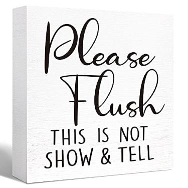 Imagem de SJNH Sinal de Madeira Engraçado para Banheiro, por Favor, Dê Descarga, Isto Não É Mostrar e Dizer Sinal de Bloco de Madeira para Prateleira de Banheiro, Banheiro, Casa, Mesa, Decoração de Mesa, Casa d