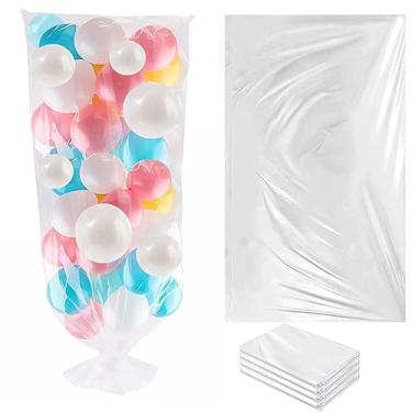 Imagem de Pacote com 4 sacos de transporte de balões grandes - 228 x 143 cm, reutilizáveis; sacos plásticos transparentes para armazenamento de arco de balões, transporte, transferência