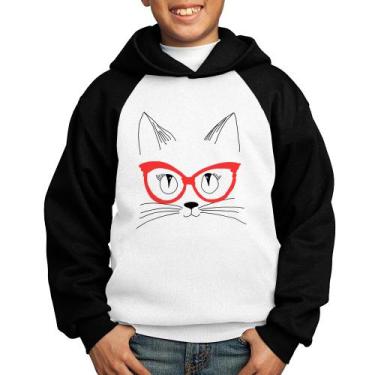 Imagem de Moletom Infantil Gato De Óculos - Foca na Moda, Branco, Preto, 10