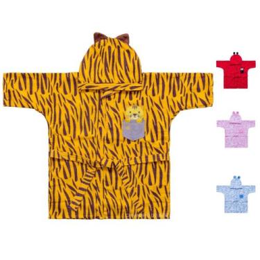 Imagem de Roupão de banho infantil bichinhos estampado bolsinho c/ capuz baby-jo