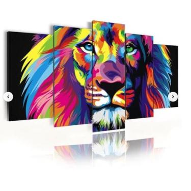 Imagem de Quadros Decorativos Mosaico MDF Leão Colorido - Dropx4