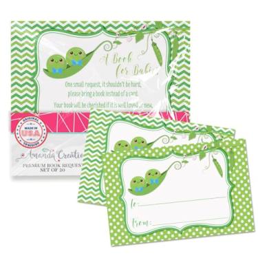 Imagem de Two Peas in A Pod Twin Boys ââ'¬Å"Bring A Bookââ'¬ Cartões para chás de bebê, 20 cartões de inserção dupla face de 6 x 10 cm da AmandaCreation, convidam convidados a trazer um livro para o bebê