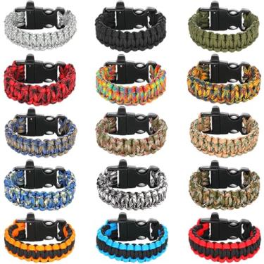 Imagem de JGUF 15 unidades de pulseiras de paracord para meninos e homens, pulseira tática de sobrevivência, pulseiras trançadas camufladas para adolescentes, lembrancinhas de festa de acampamento, equipamento