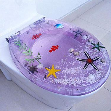 Imagem de Assento de vaso sanitário com rebaixamento automático, tampa de vaso sanitário em resina de ureia-formaldeído, trava rápida de metal, formato universal VUO assento de vaso sanitário estrela do mar