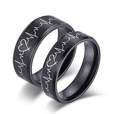 Imagem de Blowin Anéis de batimento cardíaco com gravação gratuita para casais combinando anéis de compromisso de aço inoxidável conjuntos de alianças de noivado para ele e ela ajuste confortável, 2 peças, Aço
