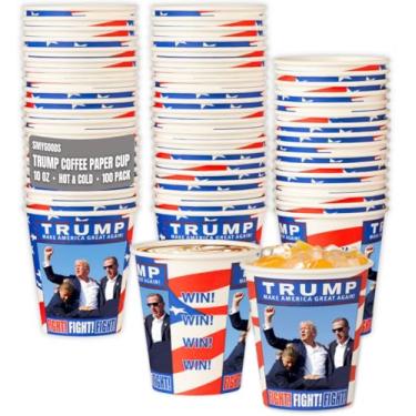 Imagem de Smygoods Copo de café de papel descartável Trump (embalagem com 2,835 a 290 ml) copos de bebida para água, copos de café de papel, copos de café quente de papel branco, ótimo para festas à noite