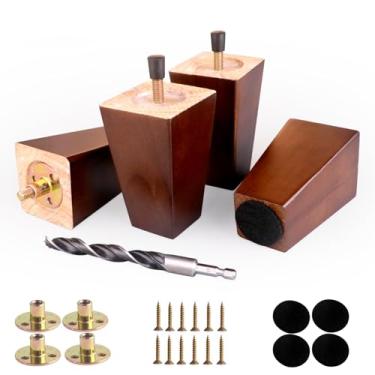 Imagem de Xlroaafs Pernas quadradas de madeira de 10 cm para móveis, conjunto de substituição de pernas de sofá e sofá de madeira de borracha com 4, móveis resistentes e pés de suporte de sofá e armário e cama
