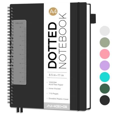 Imagem de AHGXG Caderno pontilhado - Caderno espiral quadriculado de pontos 21,6 cm x 28 cm, caderno pontilhado grande A4, papel grosso de 100 g/m2, diários de capa de plástico impermeável para diário de balas,