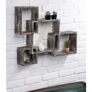 Imagem de J JACKCUBE DESIGN - Prateleiras de Madeira Rústica com 4 Cubos - Estilo Antigo - Montagem na Parede - Organizador de Exibição Decorativa