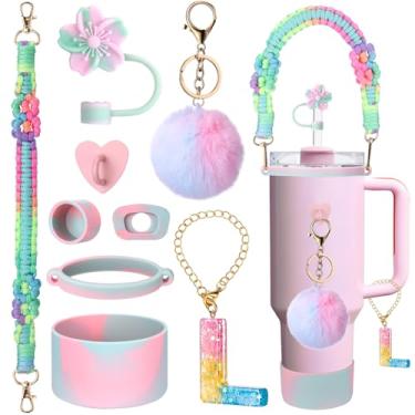 Imagem de Mity rain 9 peças de acessórios para copo Stanley Cup 850.5 g 1,134.0 g 567.0 g copo com alça - Inclui alça colorida para garrafa de água, topo de palha, tampa à prova de derramamento, pingentes de