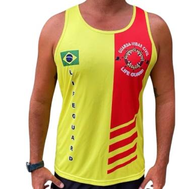 Imagem de Camiseta Guarda Vidas Civil Socorrista Salvamar Guardião de Piscina Lifeguerd Amarela Com Faixa Vermelha (GG)