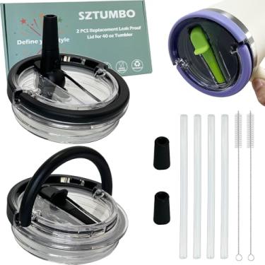 Imagem de 2 peças de substituição de tampa de canudo flip para Stanley copo de 1,134 g, tampa 100% à prova de vazamento, tampa à prova de derramamento e resistente a respingos, com bocal de sucção removível