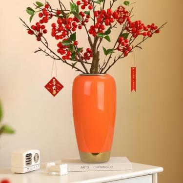 Imagem de Vaso vintage alto de cerâmica laranja, vaso grande de 11,8 polegadas, vaso decorativo rústico, vaso de terracota para sala de estar, mesa de entrada, mesa, cozinha, quarto, casamento, decoração de