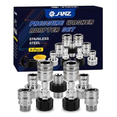 Imagem de janz Conjunto de adaptadores de lavadora de pressão, kit de desconexão rápida M22 para 3/20.3 cm, desconexão rápida, adaptador de mangueira macho M22, aço inoxidável, pacote com 9