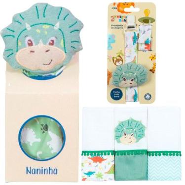 Imagem de Naninha + Prendedor de chupeta + Fralda de Boca Dino Verde - Miguel Ba