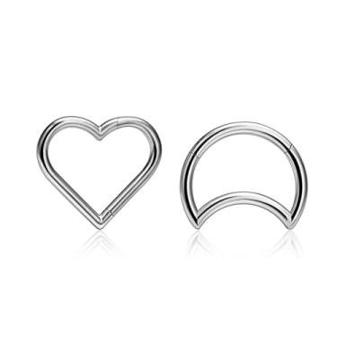 Imagem de HeraBPJW 2 anéis de nariz de titânio, argola de 16G, argola dupla, diâmetro de 8 mm, 10 mm, cartilagem, hélice, torre, brinco articulado, segmento de septo, piercing clicker, 16G 1.2x10mm, Titânio,