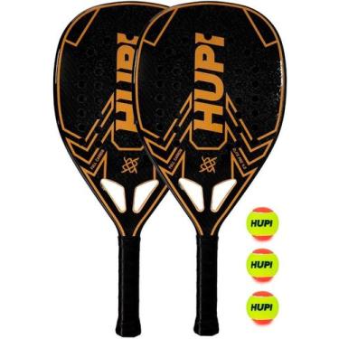 Imagem de Kit 2 Raquetes Beach Tennis HUPI Carbon Elite 3K Pro 4.0 + 3 Bolas de 