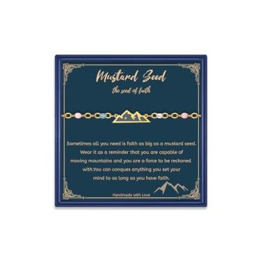 Imagem de AINILOVE Pulseira dourada de montanha, sol, lua, coração/cruz, semente de mostarda, presentes católicos, cristãos, religiosos, presentes de confirmação de Páscoa, para mulheres, adolescentes, semente