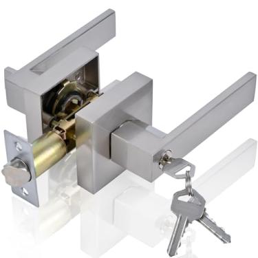 Imagem de Brigligh Maçaneta de porta de aço inoxidável de alta segurança - com fechadura e chave, maçaneta para quarto, banheiro e quartos (prata)