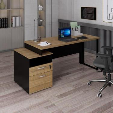 Imagem de Mesa Escritório Diretor 172x65cm Tampo com 30mm com 2 Gavetas Pé Quadr