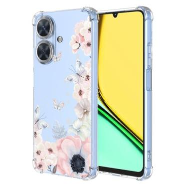 Imagem de RRXSYXL Capa para Realme C61 4G, Capa Realme Narzo Note 60 4G, Narzo N61 4G com estampa floral transparente, capa macia à prova de choque para Realme C61 4G, Narzo Note 60 4G, Narzo N61 4G, borboletas