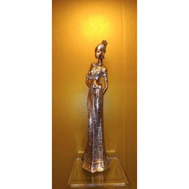 Imagem de Estatua africana prata em resina decorativo 29cm - Zona Livre