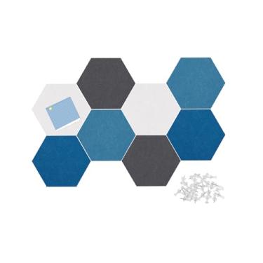 Imagem de Afumazi Placa de avisos de feltro, 8 peças de azulejos hexagonais de parede com adesivo removível, quadro de pinos de cortiça de 19 × 17 cm para sala de aula, casa, escritório (conjunto D, meio)