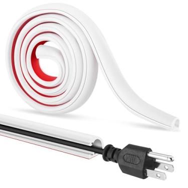 Imagem de Escondedor de cabo autoadesivo, cobertura de fio flexível para fios, suporte de parede para TV, áudio doméstico, rede, gerenciamento de linha de energia e telefone (branco, 599 cm)