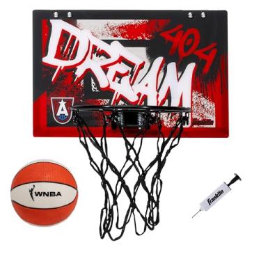 Imagem de Franklin Sports Cesta de basquete WNBA Atlanta Dream Over The Door - Cesta de basquete infantil com mini bola - WNBA Fan Shop Mini Argola para quarto + escritório