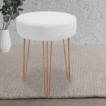 Imagem de Banqueta Puff Jullia Luxo 55cm Industrial Ferro Bronze Sintético Branco - Ahz Móveis