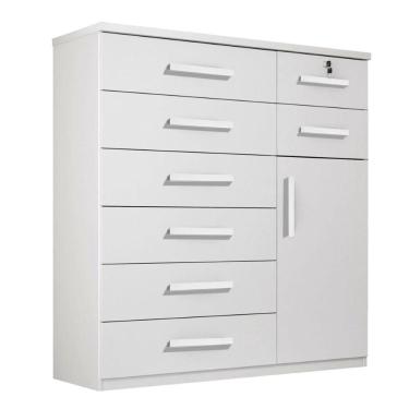 Imagem de Cômoda Vitoria 1 Porta E 8 Gavetas Plus Com Escala De Brilho Em Fosco Benetil Branco