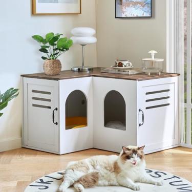 Imagem de Caixa de areia de canto para 2 gatos, móveis de caixa de areia oculta, armário de caixa de areia com quarto duplo, mesa de canto interna para casa de gato, 80 x 45 x 50 cm, branco