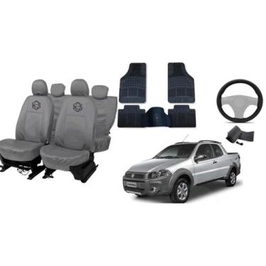 Imagem de Kit capa couro cinza Strada + volante anatômico - aero print