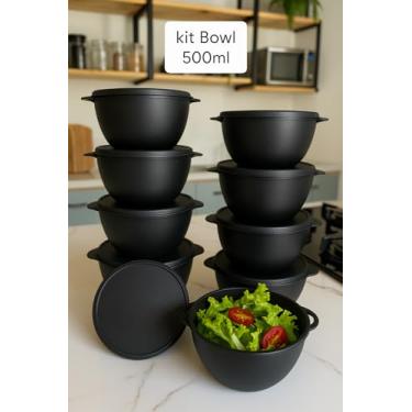 Imagem de Kit Potes Hermeticos de Plástico 500ml BPA Free Pequenas Porçoes, marmita fitness, saladeirar (PRETO)