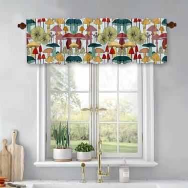 Imagem de Cortinas de tratamento de janelas de cogumelo para cozinha de fazenda, cortinas blackout multicoloridas, painel superior com bolso para varão para banheiro, quarto, sala de estar, 137 x 45 cm