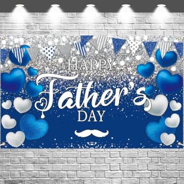 Imagem de FHGG Faixa de fundo Happy Father's Day Decoração I Love Dad azul prata glitter guirlanda fundo foto de família para agradecimento papai decoração festival dia dos pais suprimentos para festa familiar