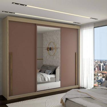 Imagem de Guarda-Roupa Casal Cardial 3 Portas 6 Gavetas com Espelho Cappuccino/Terracota - Panorama Móveis