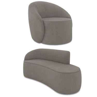 Imagem de Sofá 3 Lugares Orgânico 180cm Morgan E Poltrona Lua Suede Grafite D03 - D`rossi