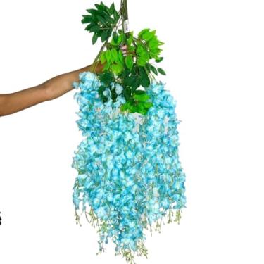 Imagem de Pendente Planta Cerejeira Artificial Rosa 12 Galhos Toque(Azul,Kit com 12 unidades)