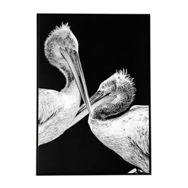 Imagem de Quadro Decorativo Sala Quarto Imagem Exclusiva Pelicanos 102x72x2,5cm AxLxP (Com Chassi e com Moldura Filete) Impressao PB Canvas 100% Algodão