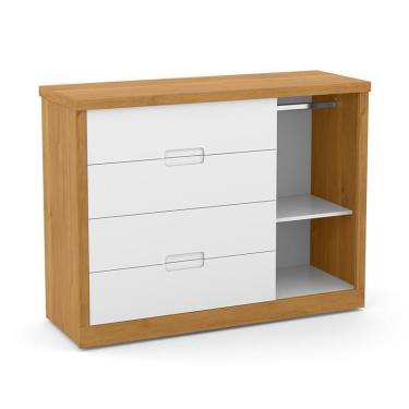 Imagem de Jogo de Quarto Infantil com Guarda Roupa 2 Portas de Correr e Cômoda Tutto New - Matic Móveis Branco Soft/Freijó