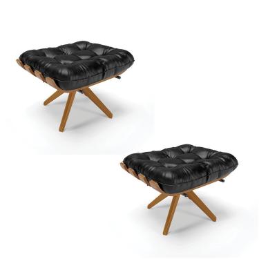 Imagem de Kit 02 Puffs Giratório Costela Corano Preto Base Madeira