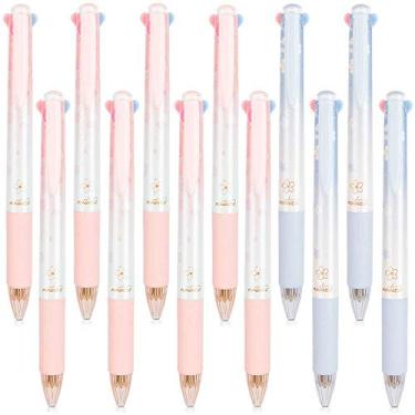 Imagem de Ipienlee Conjunto de canetas esferográficas multicoloridas Cherry de 0,7 mm, tinta de 4 cores (preto, azul, vermelho, verde) em uma caneta esferográfica retrátil (12 peças)