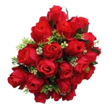 Imagem de Buquê Com 24 Rosas Artificiais Grande 40cm Flores Arranjo - Mega Varie