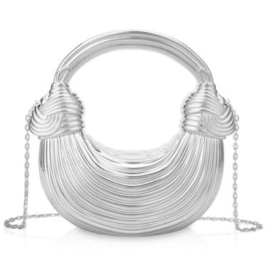 Imagem de Comeon Bolsa clutch de acrílico para noite com alça superior, bolsa crescente, elegante, dourada, lua, Hobo, bolsas para festa de casamento, Prata, 23×9×25cm / 9.06×3.54×9.84 inches