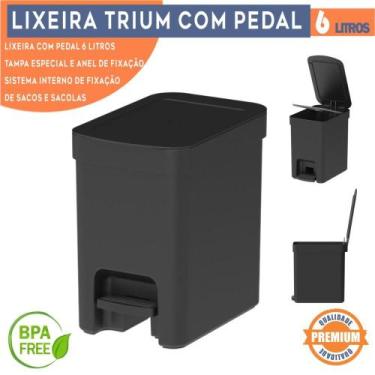 Imagem de Lixeira com pedal Trium Para Cozinha banheiro escritório OU 6 Litros l