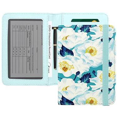Imagem de Zoppen Conjunto de porta-cartões de vacina e passaporte, porta-passaporte com compartimento para cartão de vacina de 10 x 8,8 cm, organizador de documentos essenciais para viagem com bloqueio de RFID para mulheres e homens, A - camélia, One size