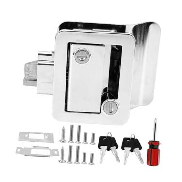 Imagem de IEUDNS Substituição de fechadura de porta de RV, peças de RV com trava de entrada de ferrolho de pá com chaves para trailers de carga de campistas, Argent