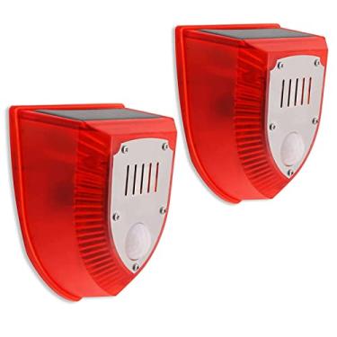 Imagem de WONFAST Pacote Com 2 Luzes De Alarme Segurança Solar, À Prova D'Água, Sensor Movimento Pir 6 Leds, Luz Piscante, Sons Tiro 129 Db E Aviso Sonoro Latido Cachorro, Lâmpada Estroboscópica Noturna Para
